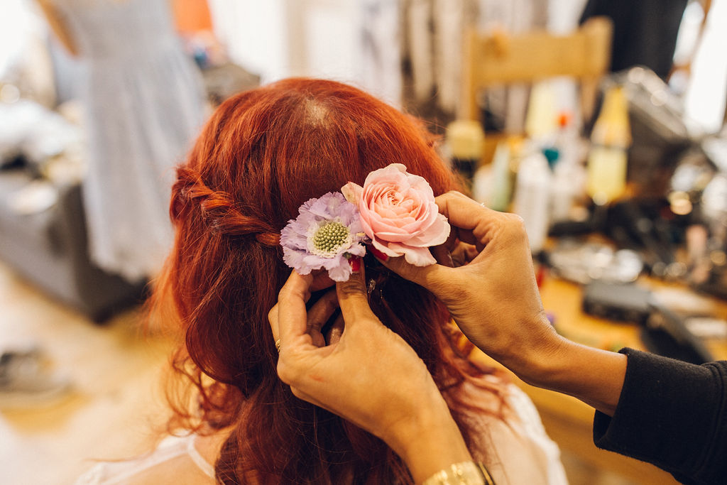Red Head Bride with Flowers in her hair