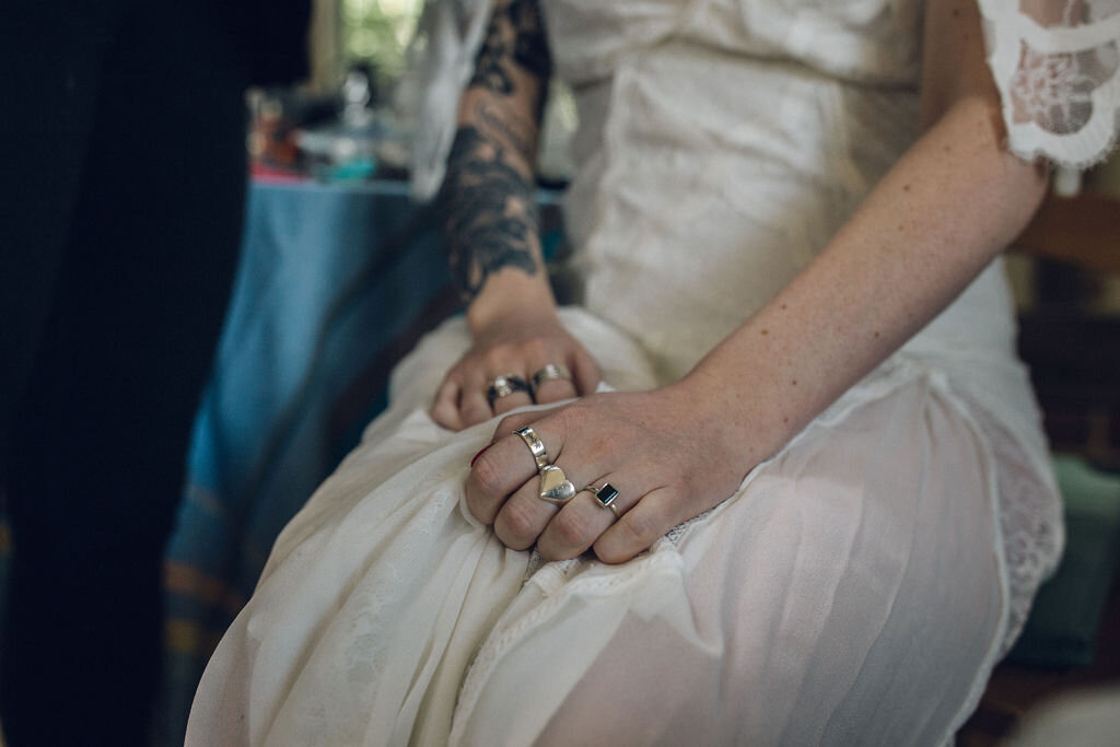 Boho Woodland Wedding Tey Brook Orchard, Browning Bros, Essex - Bloody Mary Metal rings