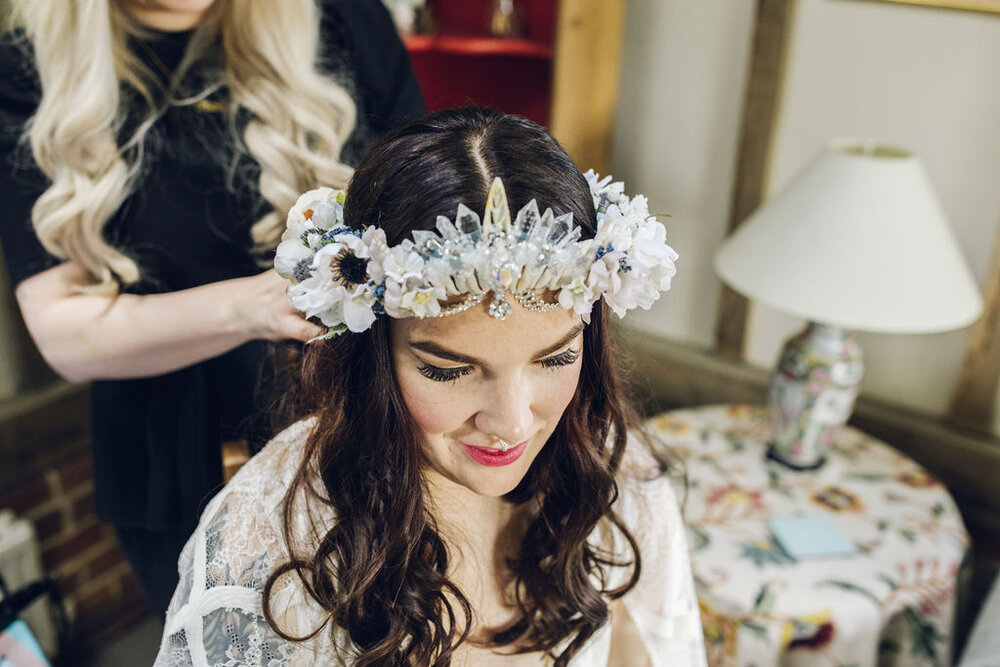 Boho Woodland Wedding Tey Brook Orchard, Browning Bros, Essex - Flower crown