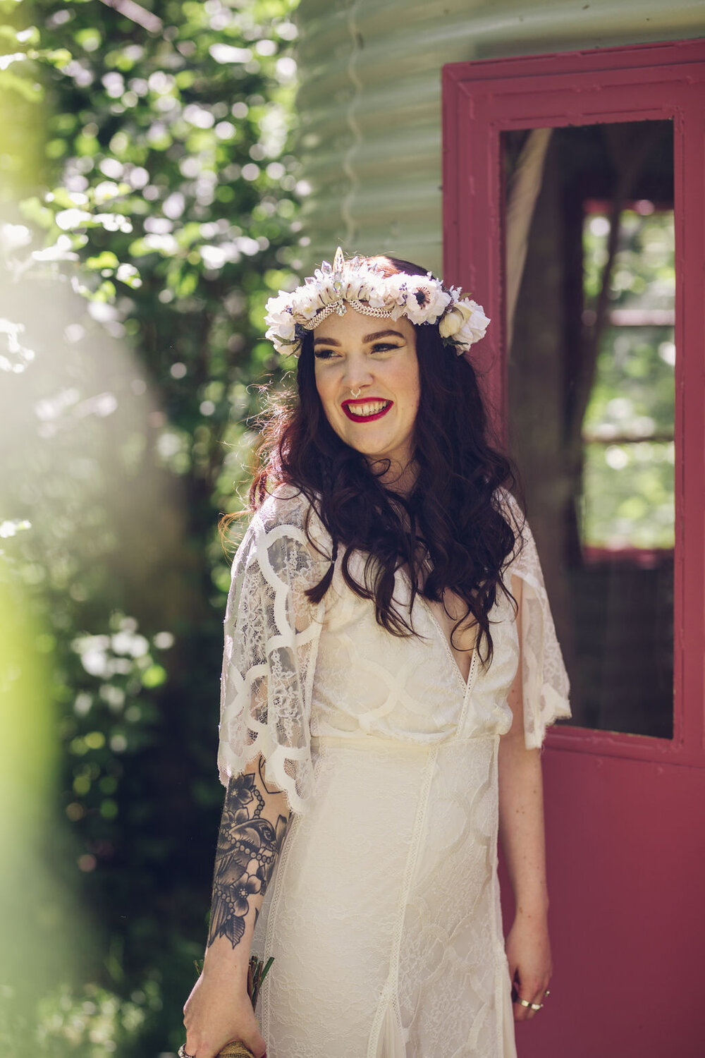 Boho Woodland Wedding Tey Brook Orchard, Browning Bros, Essex - Grace Loves Lace dress