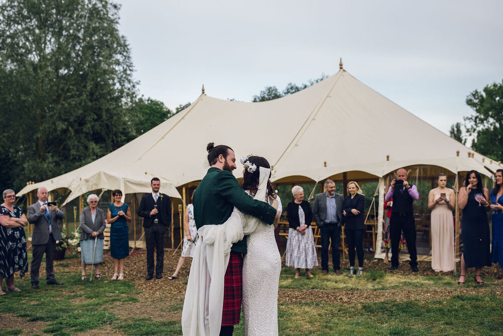 Boho Woodland Wedding Tey Brook Orchard, Browning Bros, Essex - Outside First Dance