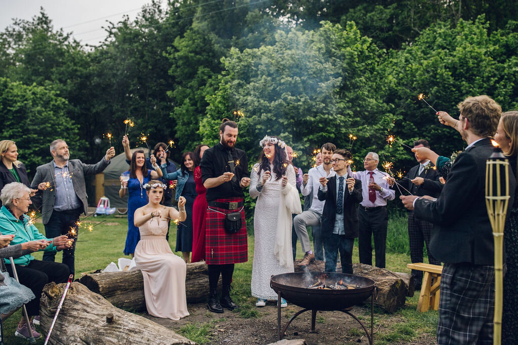 Boho Woodland Wedding Tey Brook Orchard, Browning Bros, Essex - Marshmallow toasting