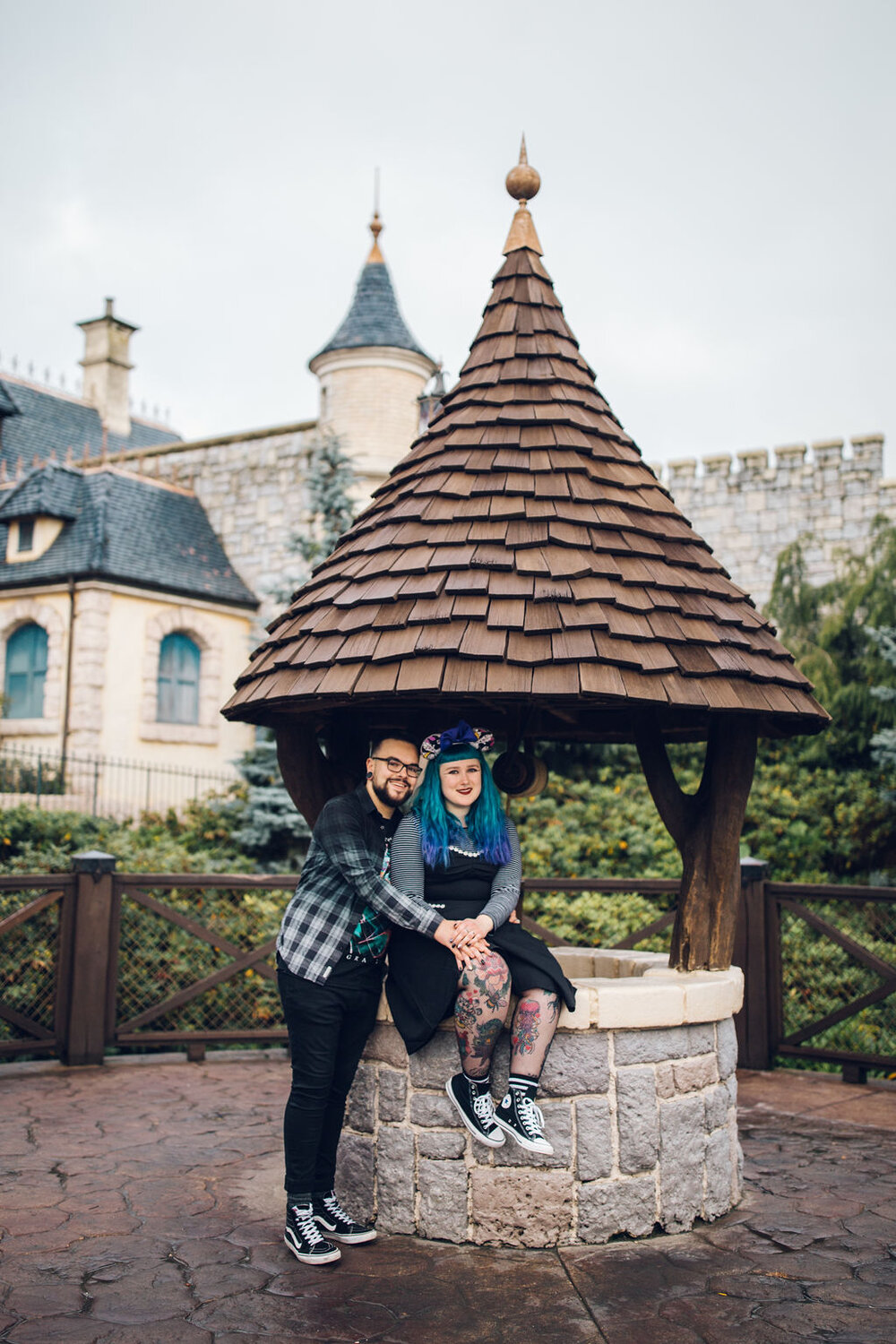 Disneyland Paris Engagement Shoot Alternative Couple Castle Wishing Well