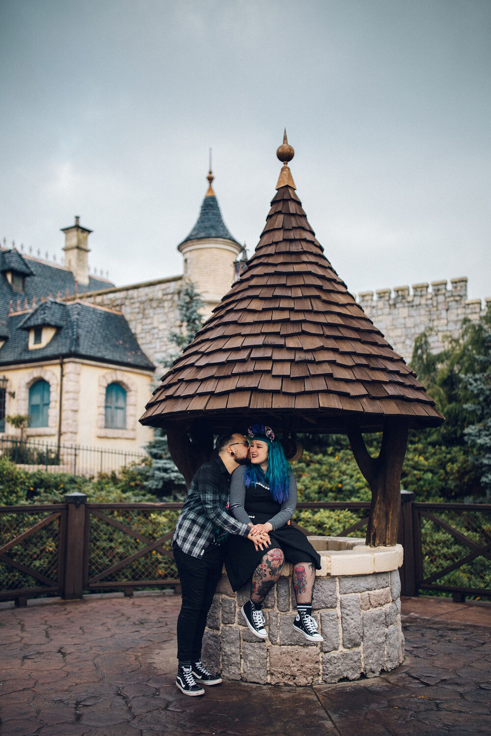 Disneyland Paris Engagement Shoot Alternative Couple Castle Wishing Well