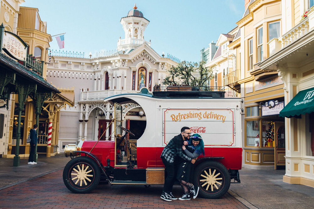 Disneyland Paris Engagement Shoot Alternative Couple Main Street