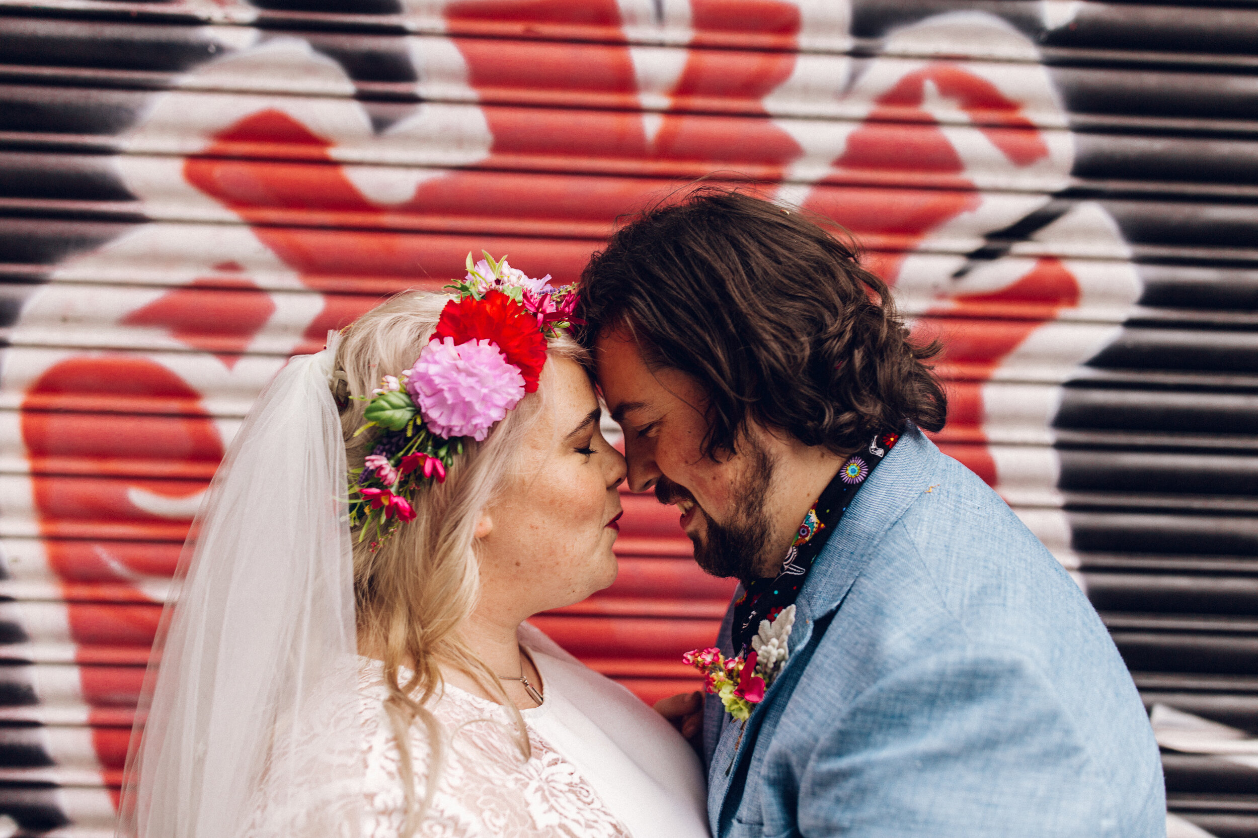 Couple Portraits in Front of Street Art - Colourful Alternative Wedding at Project B Croydon