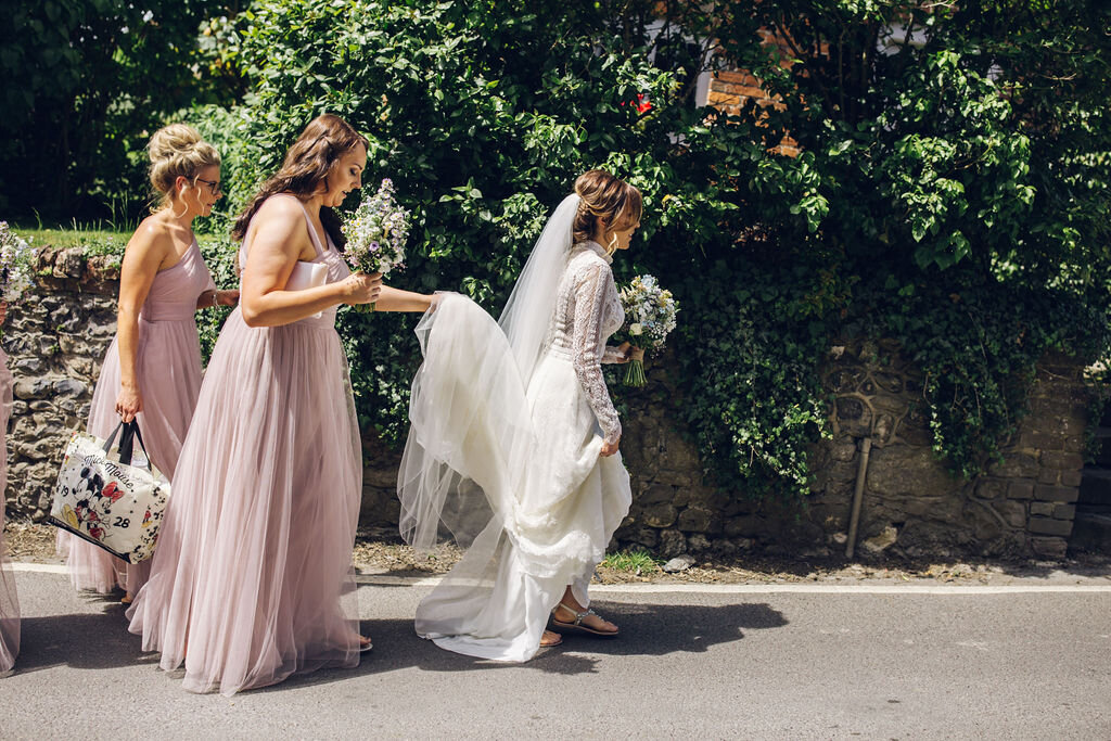 Relaxed Wedding at the Dreys, Kent -Bride going to wedding