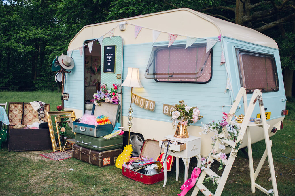 Relaxed Wedding at the Dreys, Kent - Boho Woodland Wedding Photobooth Caravan