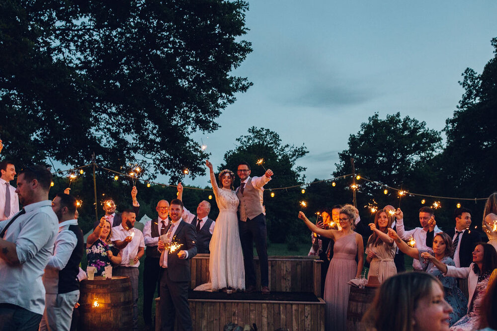 Relaxed Wedding at the Dreys, Kent - Boho Woodland Wedding Sparkler Shot