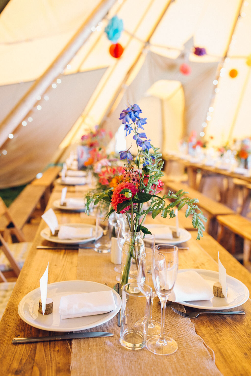 Bright tipi Wedding Decoration - Colourful Festival Wedding Essex 