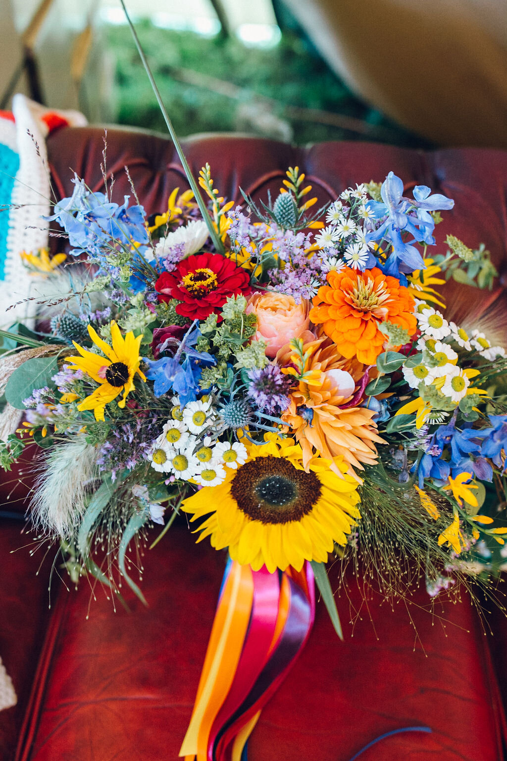 Bright Wedding Bouquet - Colourful Festival Wedding Essex 