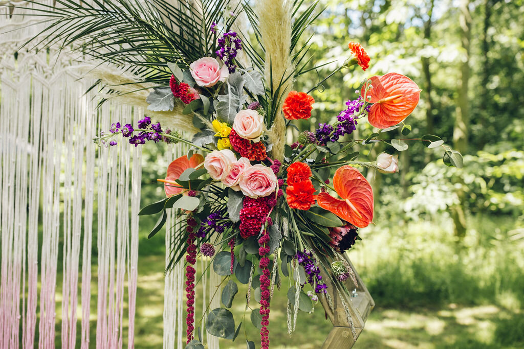 Colourful Boho Wedding Photography -Browning Bros Essex Festival Wedding Flowers