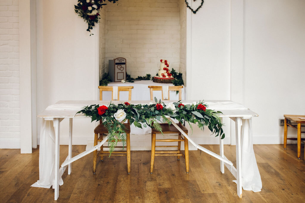 White rustic ceremony table - Intimate Essex wedding Old Parish Rooms