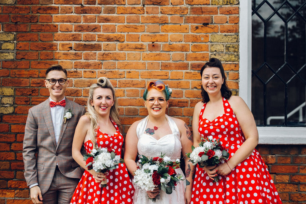 Fun 50s style bridal party - Intimate Essex wedding Old Parish Rooms