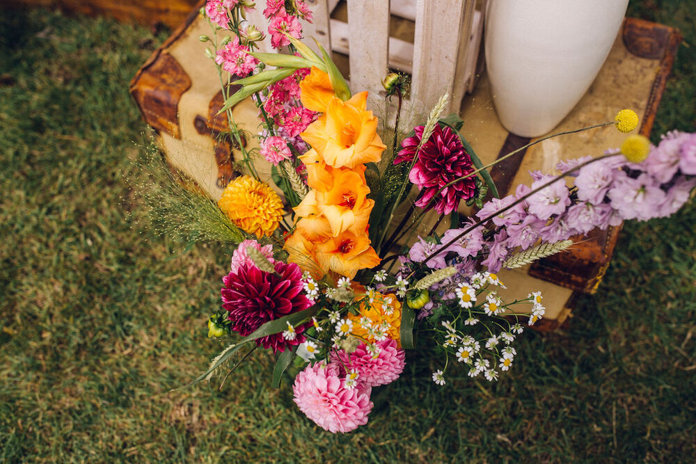 Colourful same sex festival wedding inspiration Barnston lodge Essex