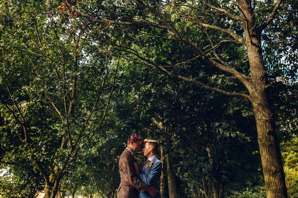 Colourful same sex festival wedding inspiration Barnston lodge Essex