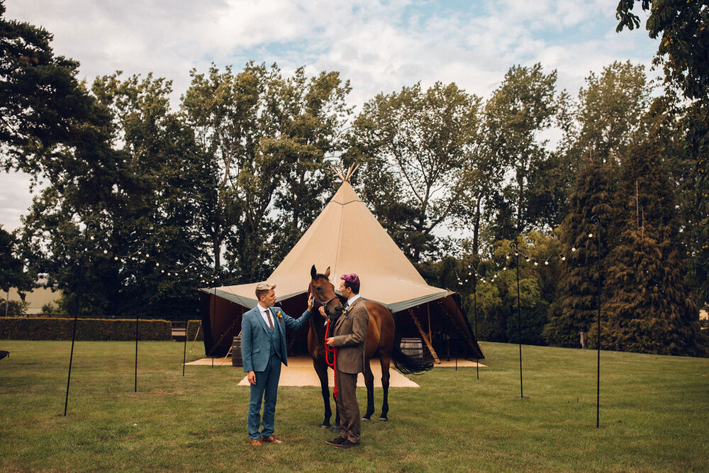 Colourful same sex festival wedding inspiration Barnston lodge Essex