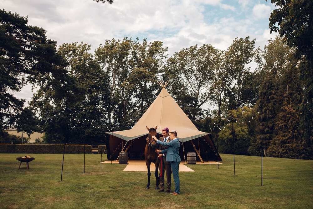 Colourful same sex festival wedding inspiration Barnston lodge Essex