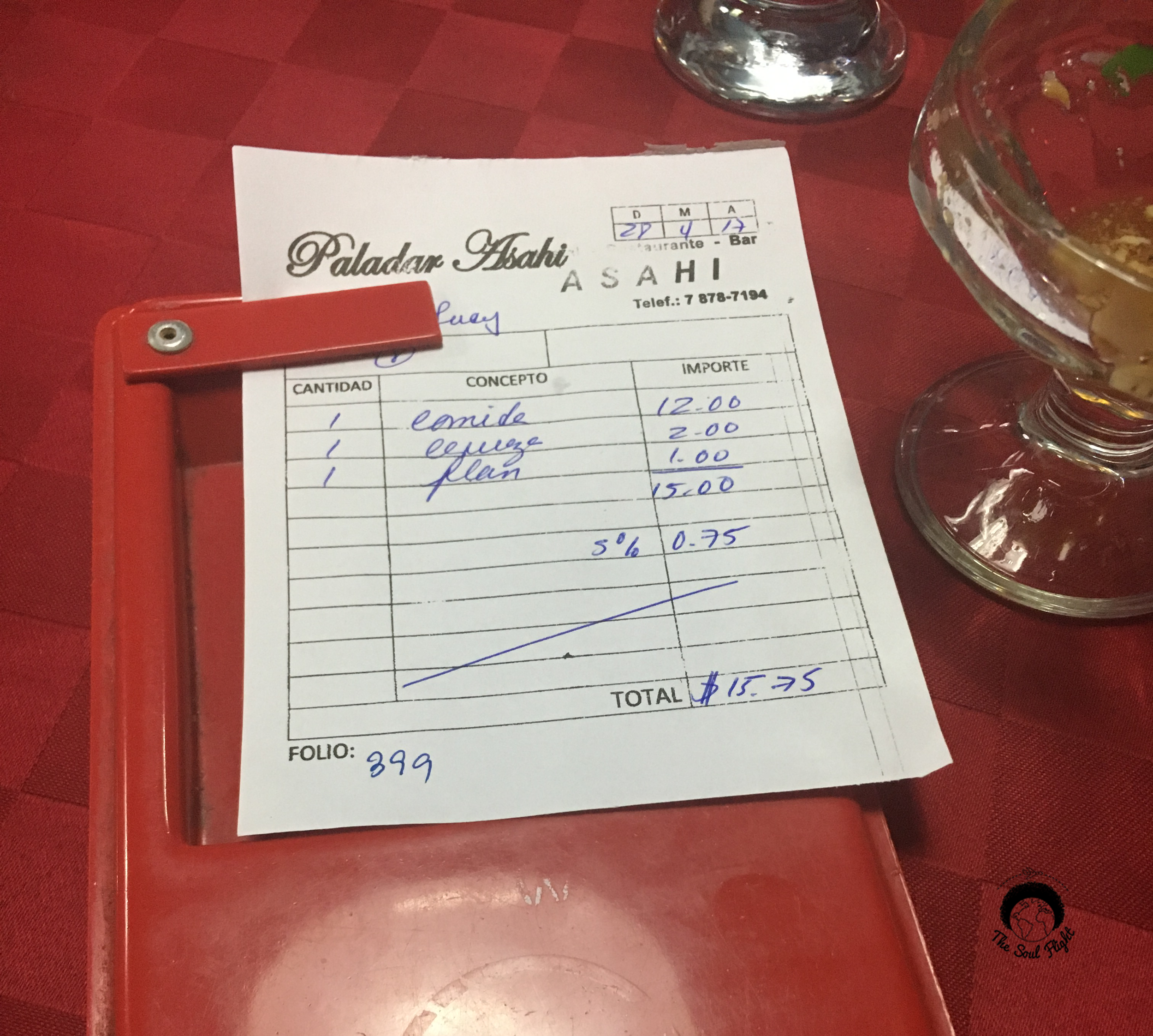 My check at the restaurant a local took me into