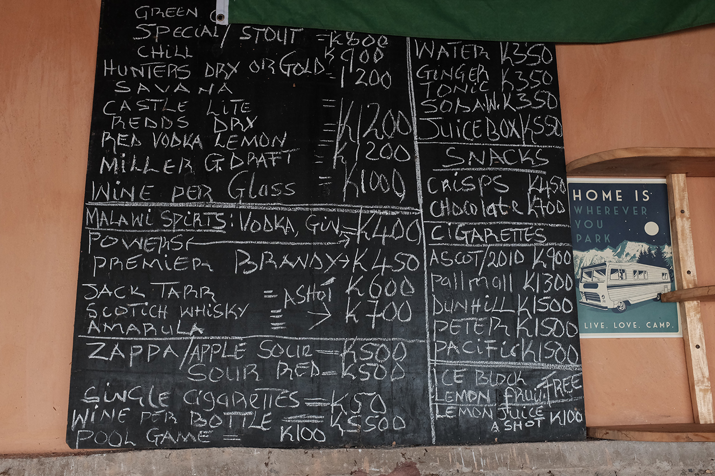 Drinks menu in Malawi