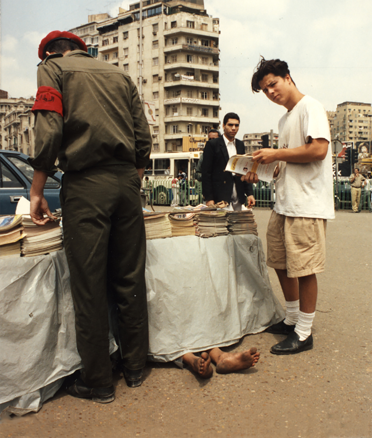 Roko, Tahir Square, Cairo, during the "Year On" in 1992. Notice the stray pair of feet.
