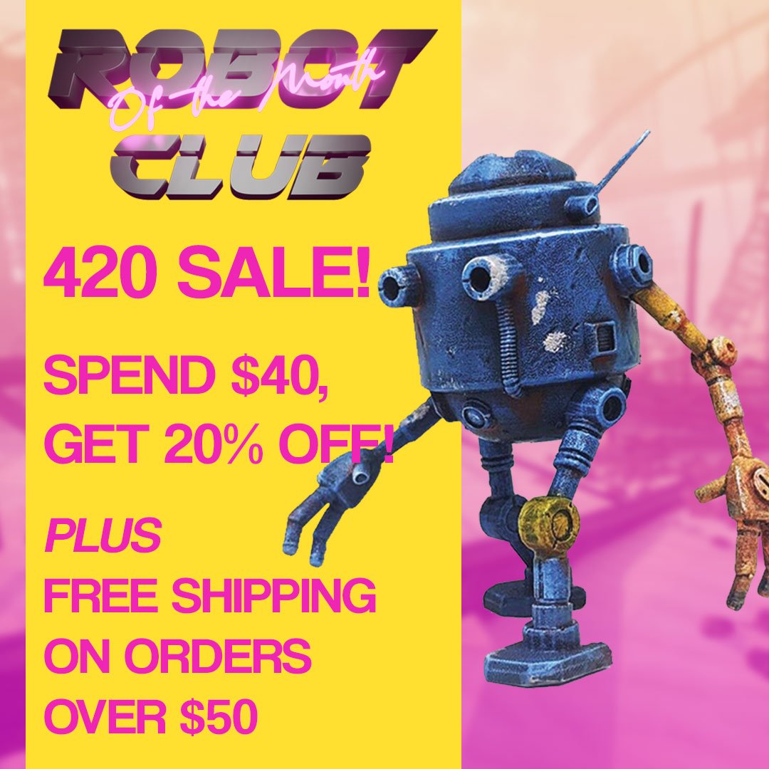 GROW your robot collection - 420/EARTH DAY SALE STARTS NOW! Grab a box full of 'bots for cheap! Spend $40 and get 20% off! Sale ends 04/22/24. 
https://www.snodgrassart.com/shop
#420 #earthday #scifiartist #toycollector #miniatureart #miniaturepainti