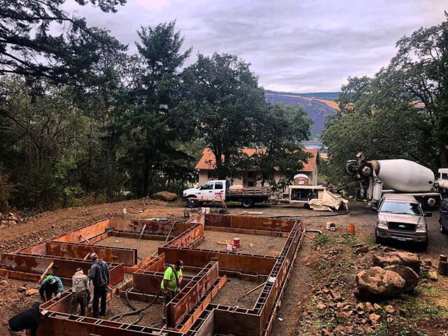 Foundation in Mosier, OR  being poured. We are super excited for this three story custom home with a river and mountain view 
#PFH #customhomes #oregonbuilders