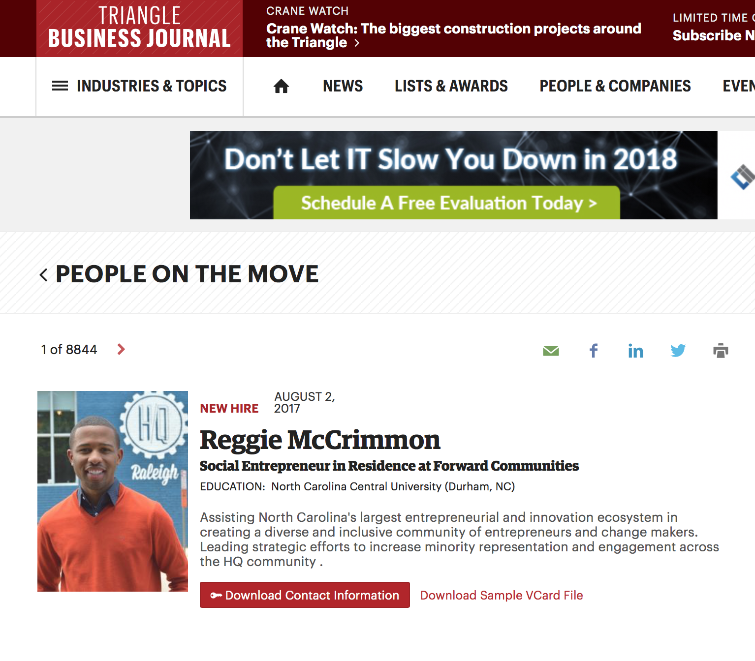 Triangle Business Journal: Reggie McCrimmon Joins HQ Community as Social Entrepreneur in Residence
