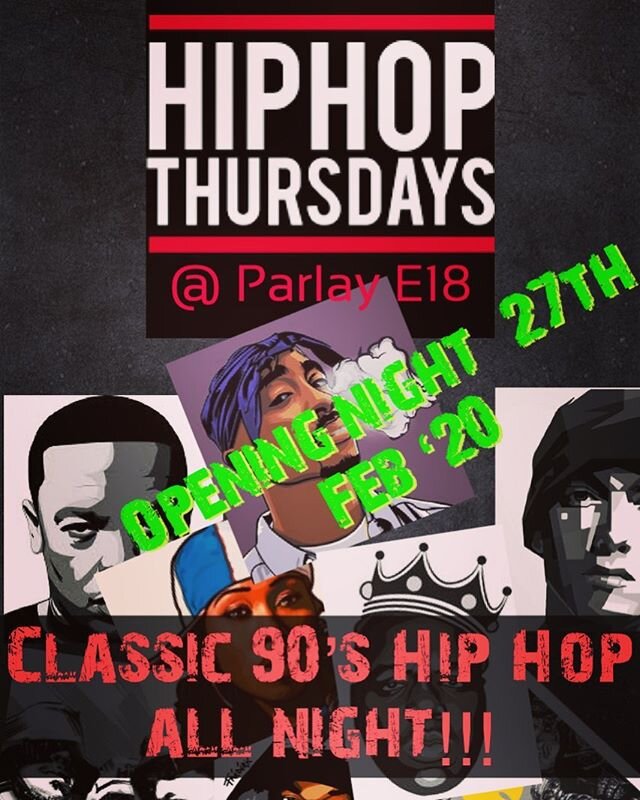 NEW LAUNCH NIGHT 🚀 
#hiphopthursdays @ Parlay 
Join Us Every Thursday For A Night Of Hip Hop. From The New To The OLDSKOOL 🎤
Happy Hour 8-9pm 🍸🍸🍸
#parlaye18 #southwoodford #hiphop #essex #thursdaynights #happyhour