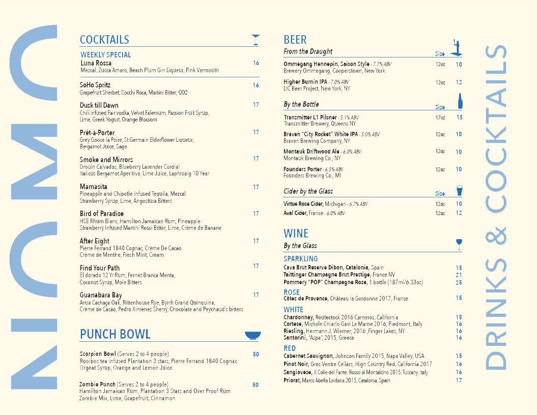 Old drinks menu