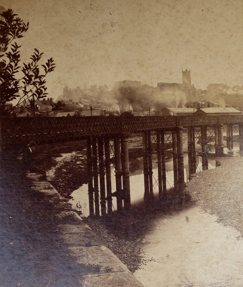 The original 'Greyhound' Midland Railway Bridge in Lancaster, built in 1864. Posted to Lancaster Past & Present Facebook group by Nigel Radcliffe.