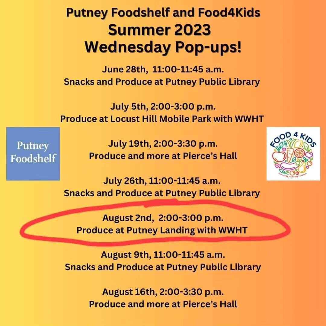 This week's pop up is Aug. 2nd, 2:00 - 3:00 pm at the Putney Landing on Neumann Lane in Putney with @windhamwindsorhousing.

We plan to have potatoes, carrots, cantaloupe, celery, corn, a small selection of frozen meat, snacks and Blueberry Bucks for