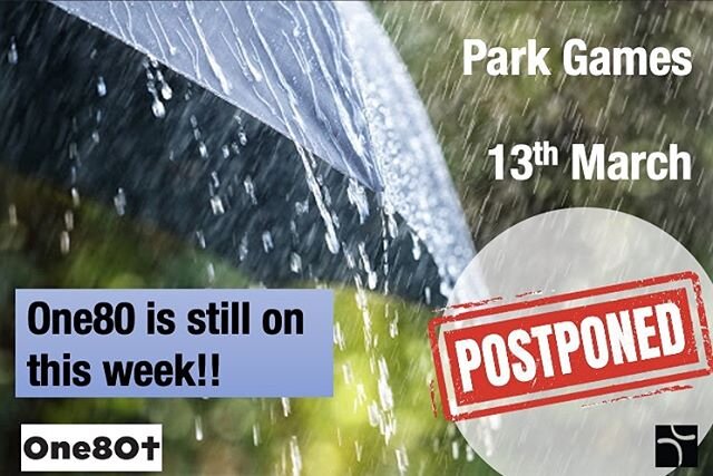 We have had to postpone park games until next week because of the rain 🌧 BUT don&rsquo;t be afraid because One80 is still on tomorrow night! 6:30, see you there 😃😃