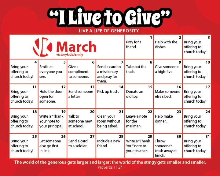 Month of Generosity Calendar