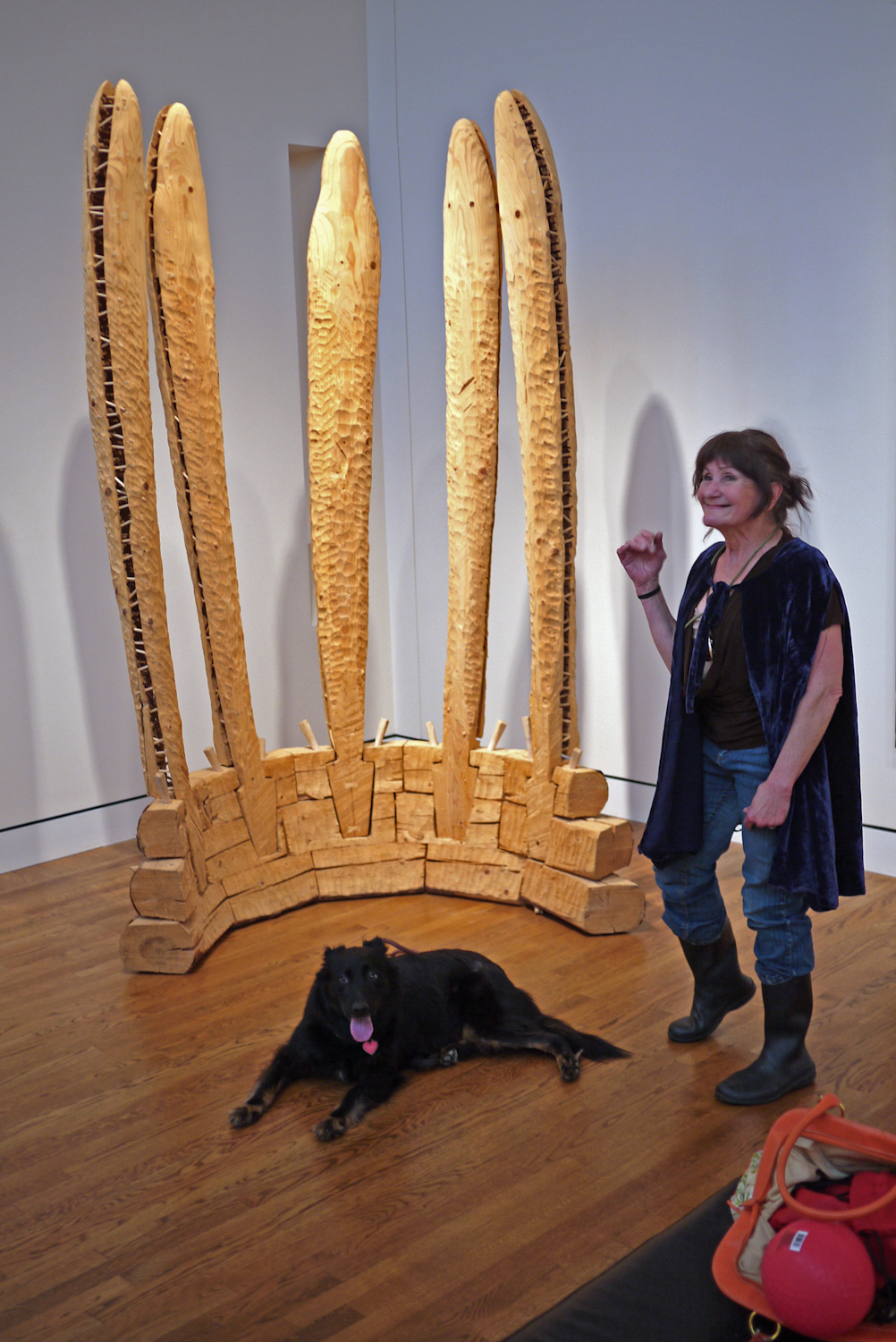     Owner Sharron with dog Sydney at “Surround” by Lee C. Imonen, 1996. Image taken on March 13, 2013.   