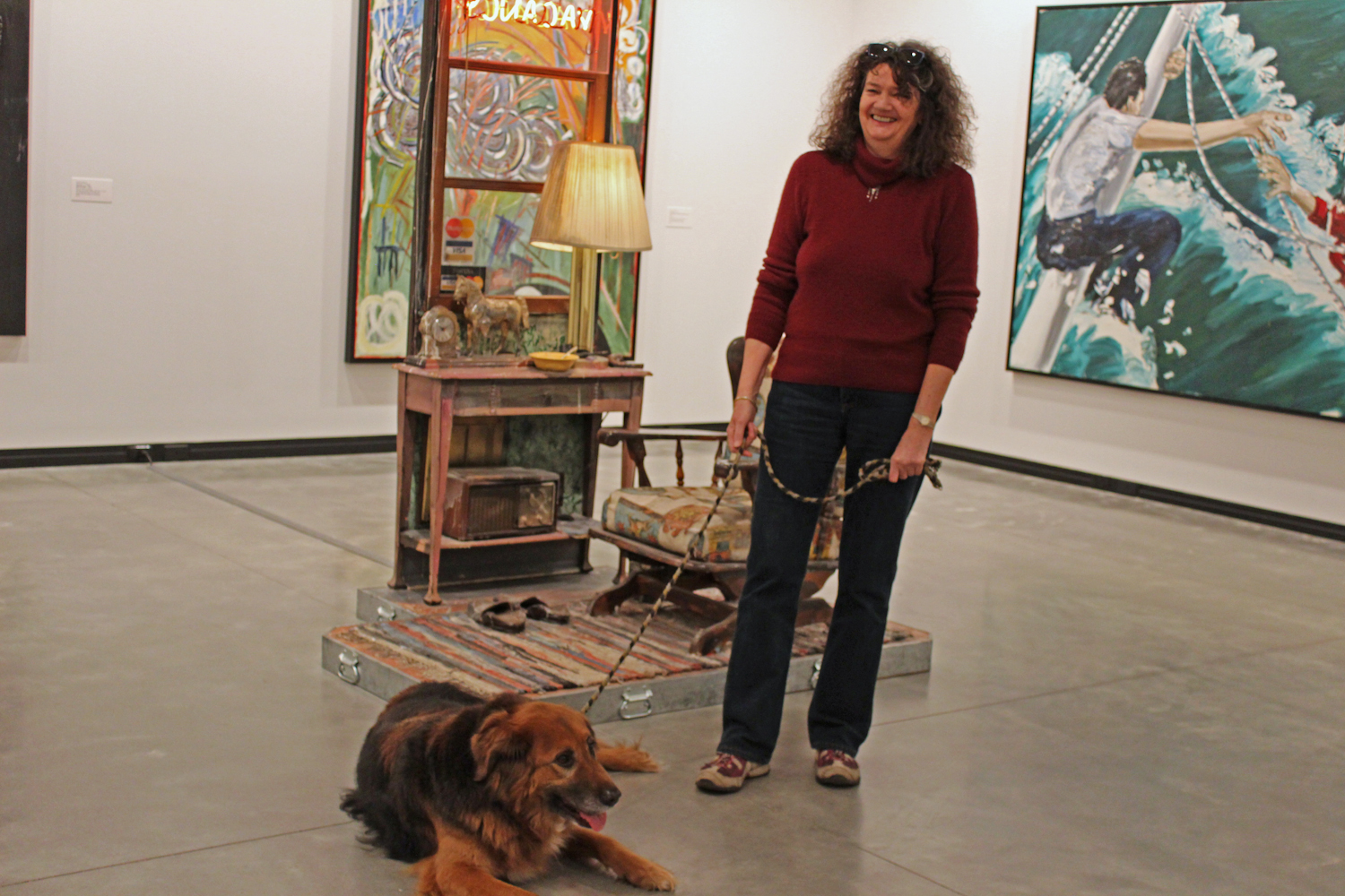  Owner Lis with dog Milo at “Useful Art #5: The Western Motel” by Nancy Reddin Kienholz; Edward Kienholz, 1992. Image taken on March 13, 2013. 