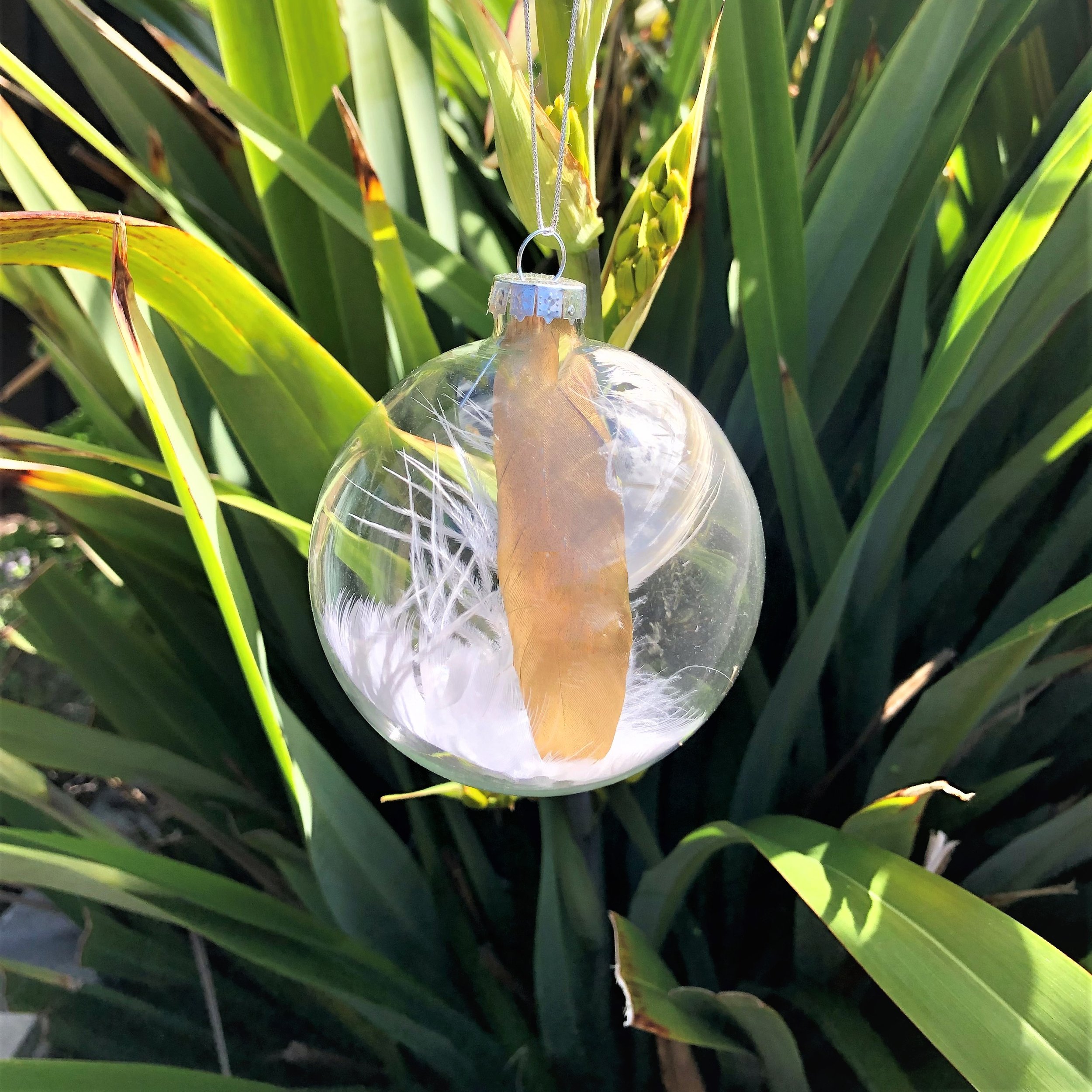 Gold and white feather Bauble