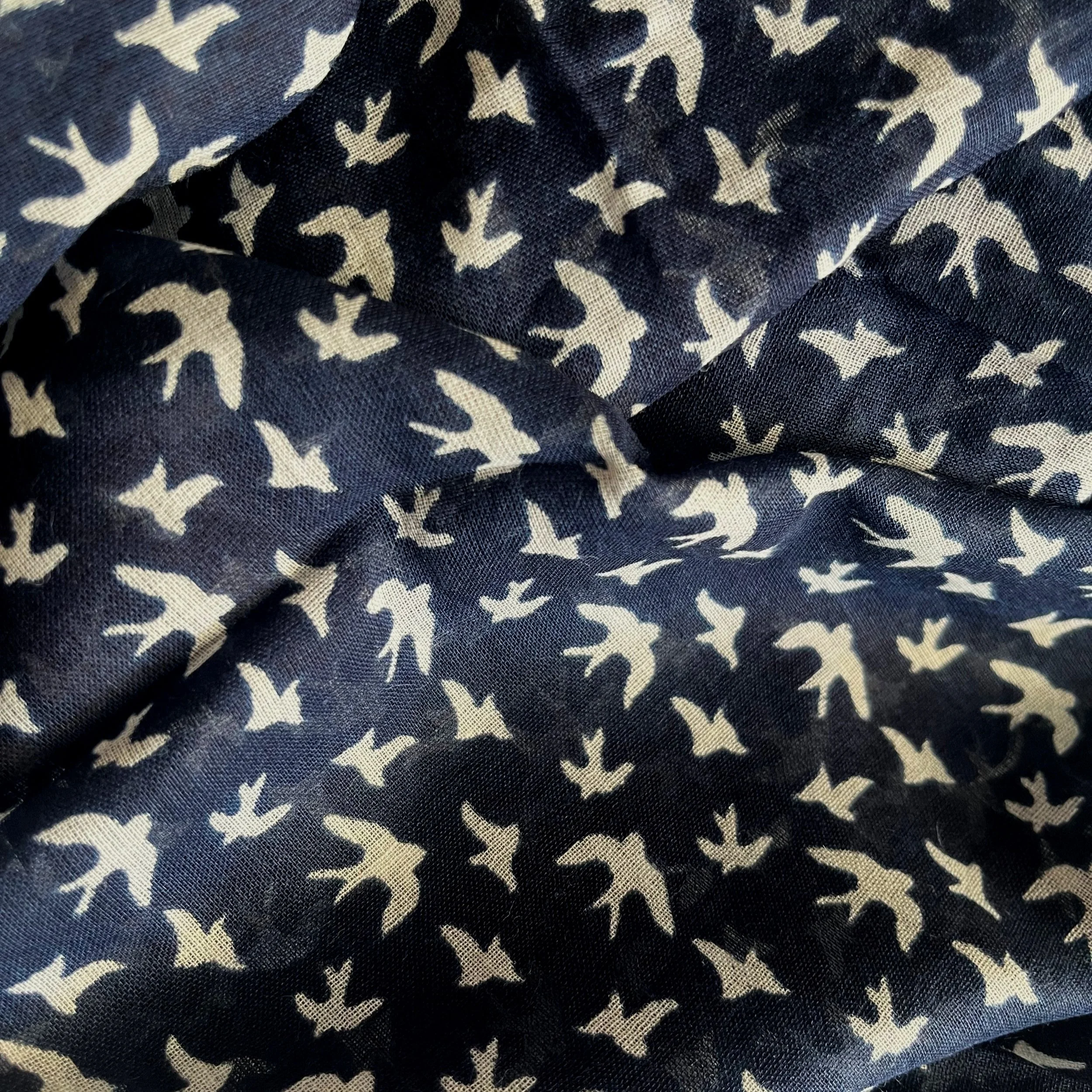 Navy and white birds scarf