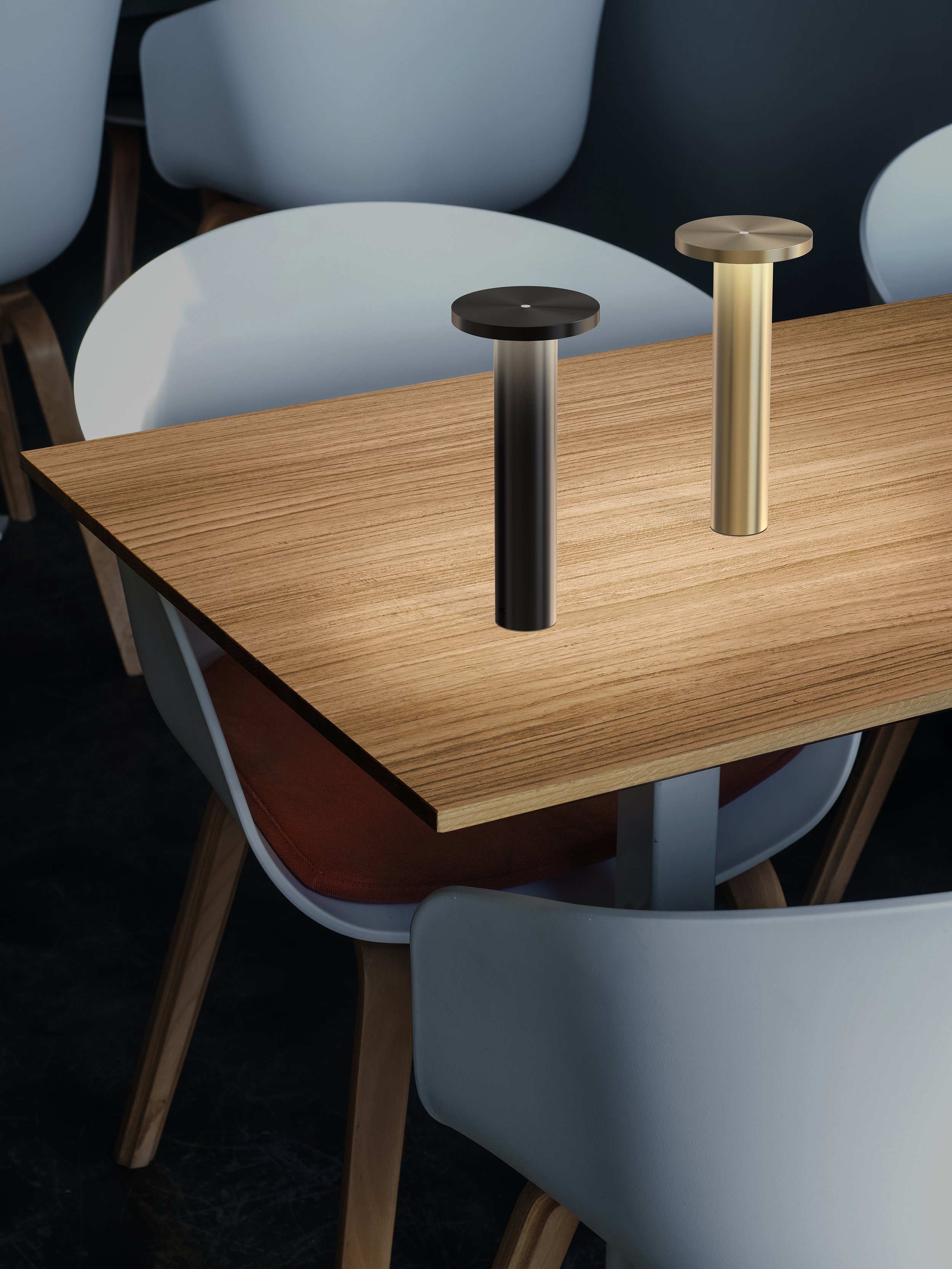 Pablo Designs - Luci Table - Environmental Image - Black Brass - Cafe White Chair_300.jpg