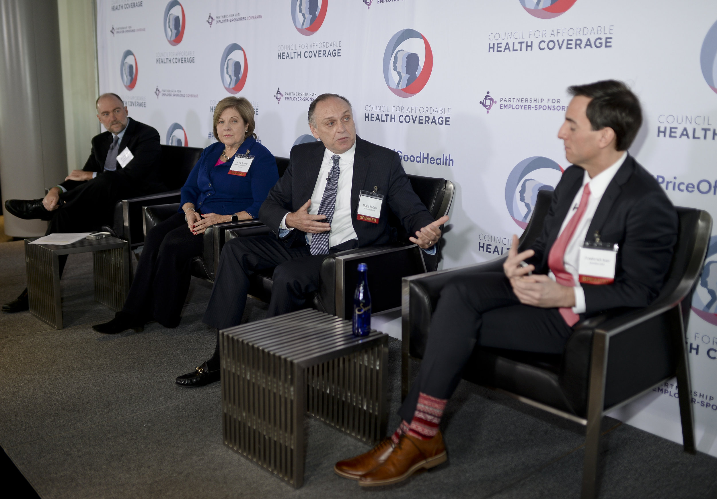 L-R: CAHC Chief Economist Jeff Lemieux, Healthcare Leadership Council President Mary R. Grealy, Galen Institute Senior Fellow Doug Badger, and Families USA Executive Director Frederick Isasi
