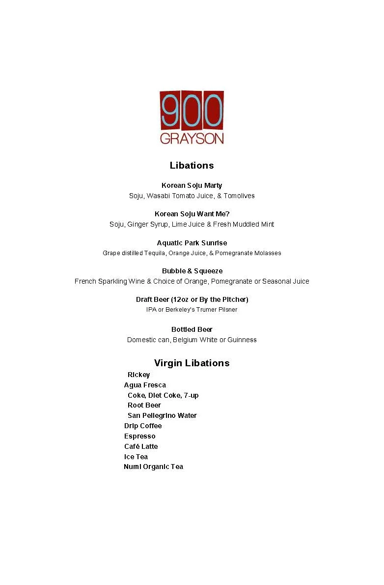 Menus — 900 Grayson