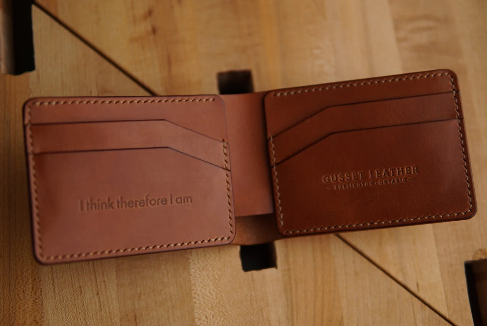 Custom Buck Brown bifold wallet. embossed