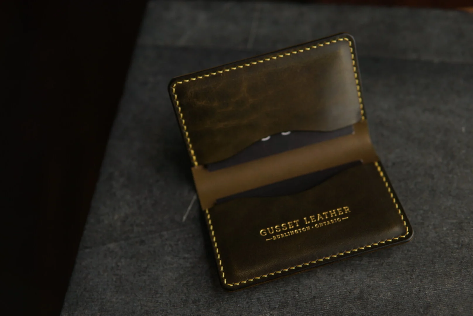 Olive & gold foil & yellow thread