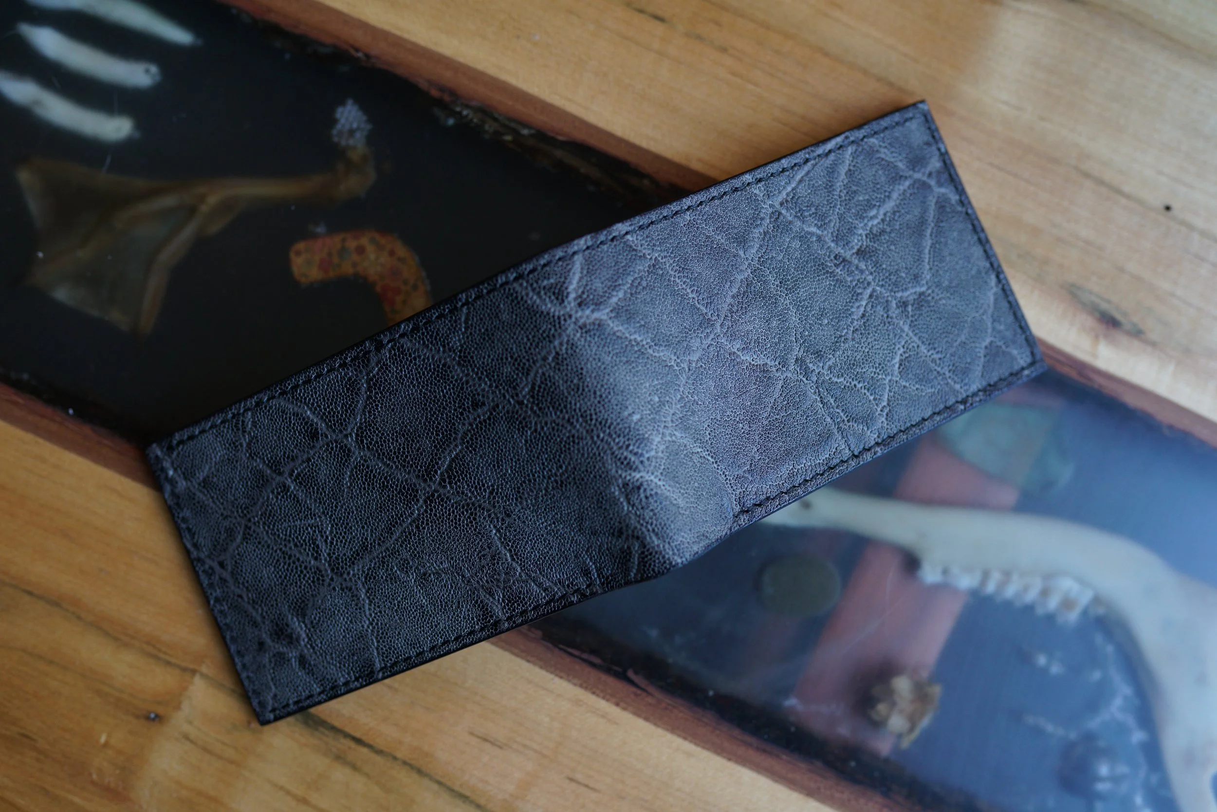 Custom Bifold Wallet; grey elephant exterior