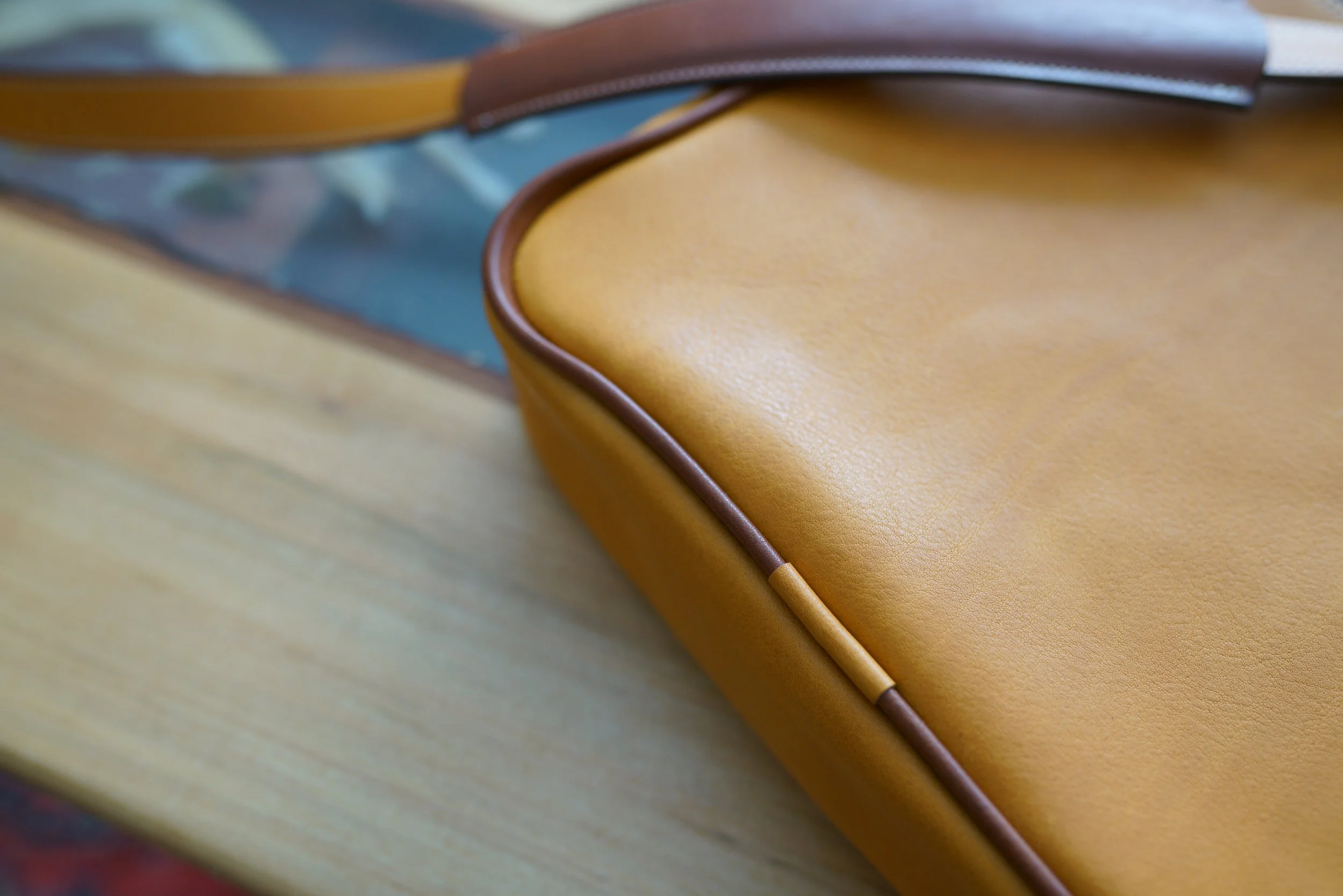 Leather piping splice detail