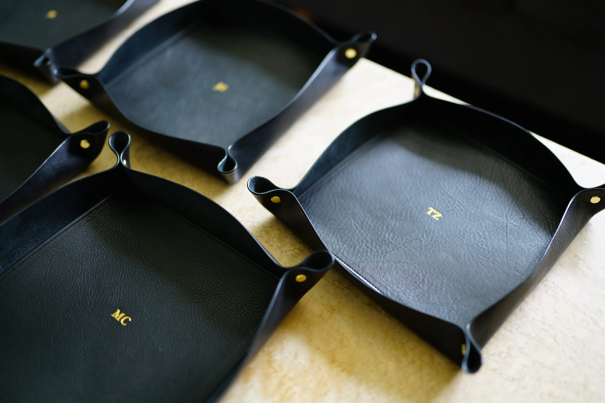 Custom embossed leather valet trays