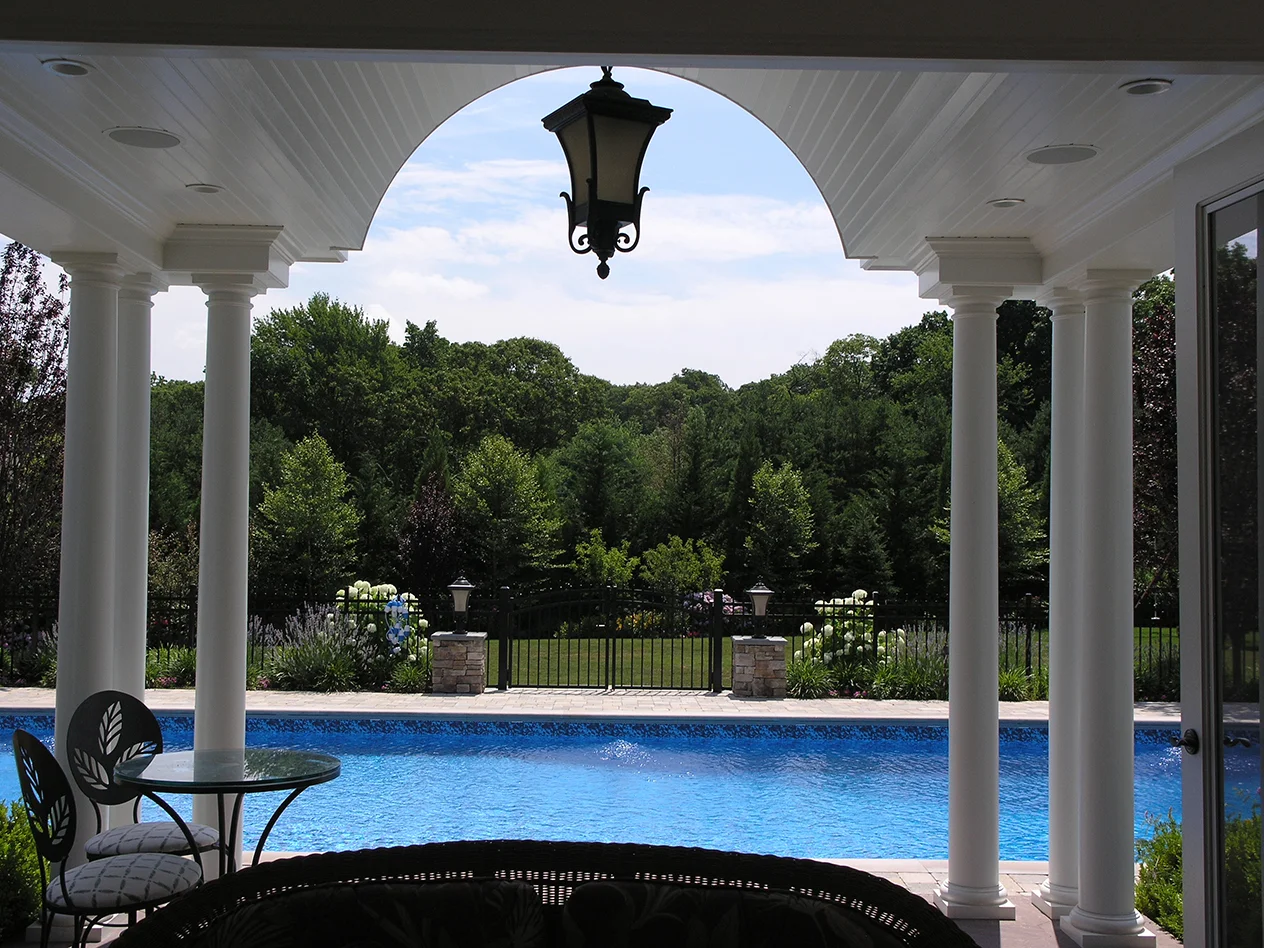 Landscape design with pool cabana in Long Island, NY​​​​​​​