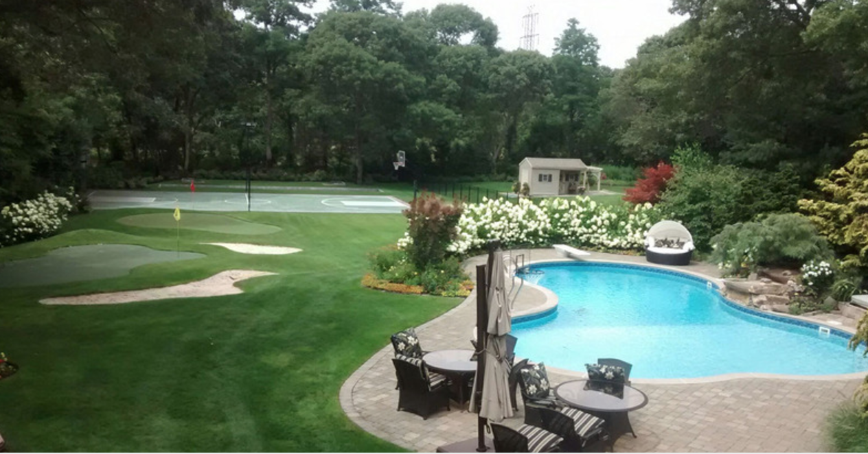 Professional landscape design company with tennis court in Long Island, NY