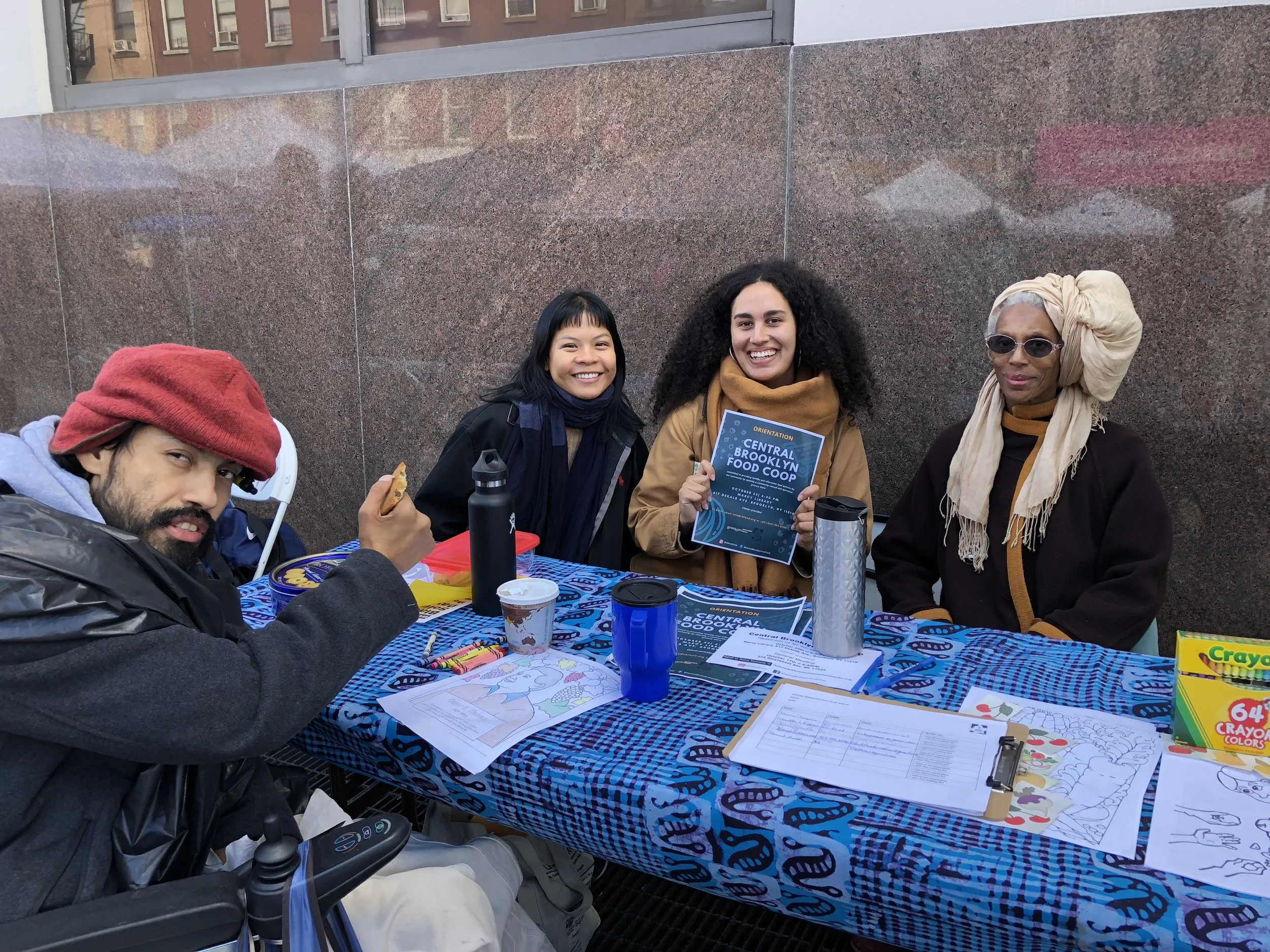 Spreading the word about the coop on a frigid Fall day at Bed Stuy Alive .