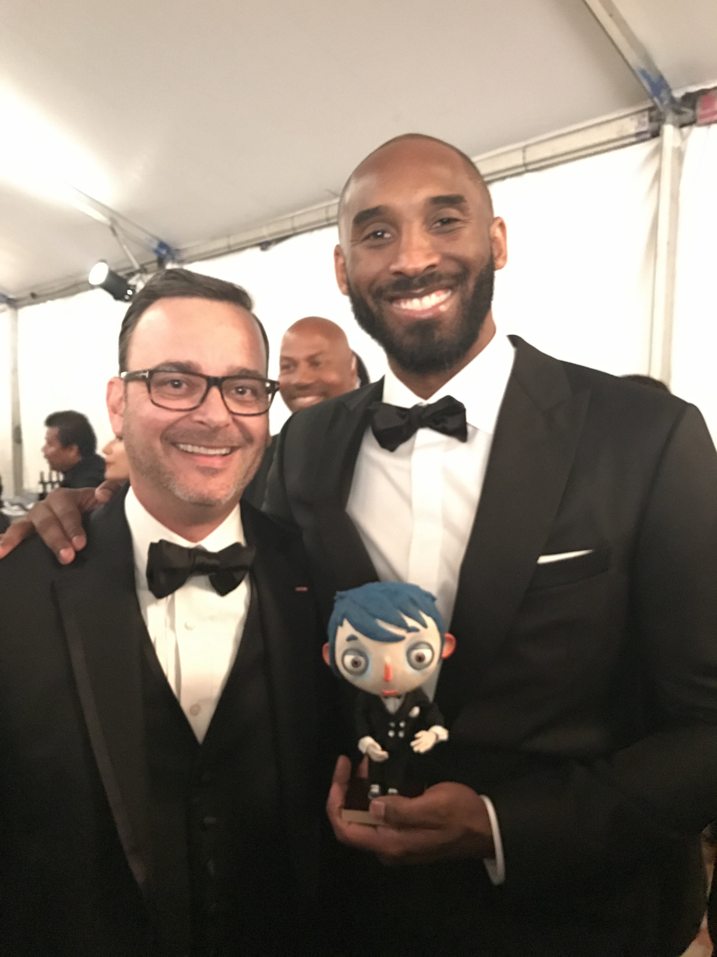  Kobe Bryant with Michel Merkt, producer of My Life As A Zucchini at the 2017 Annie Awards. 